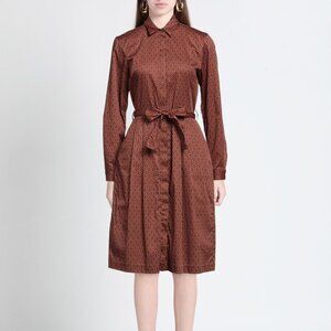CALIBAN Brown Floral Shirt Dress – Size XL / IT 46 / US 10 – Belted Midi